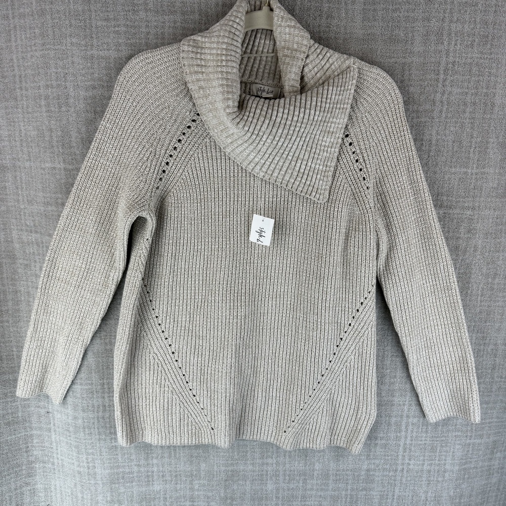 Style&co. Sweater Womens M Beige Cowl Neck Pullover Chunky-Knit Heavyweight